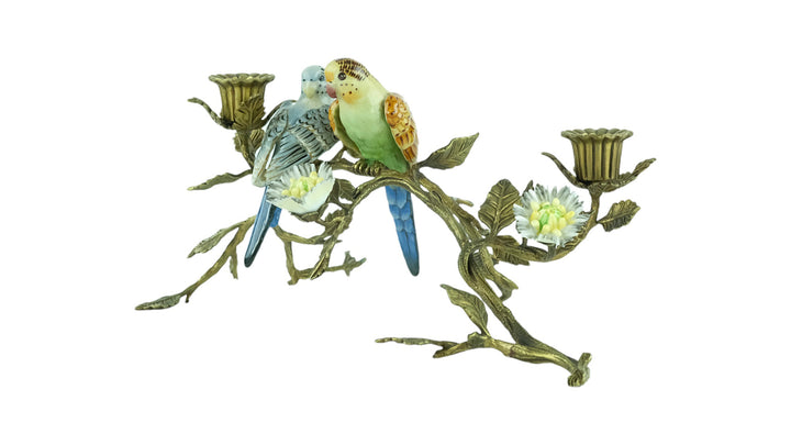 Bronze mounted porcelain candle stand with birds and flowers