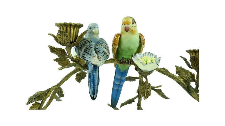 Bronze mounted porcelain candle stand with birds and flowers