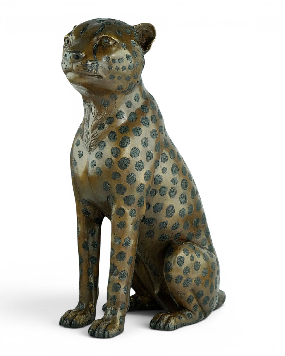 Bronzeskulptur eines sitzenden Geparden