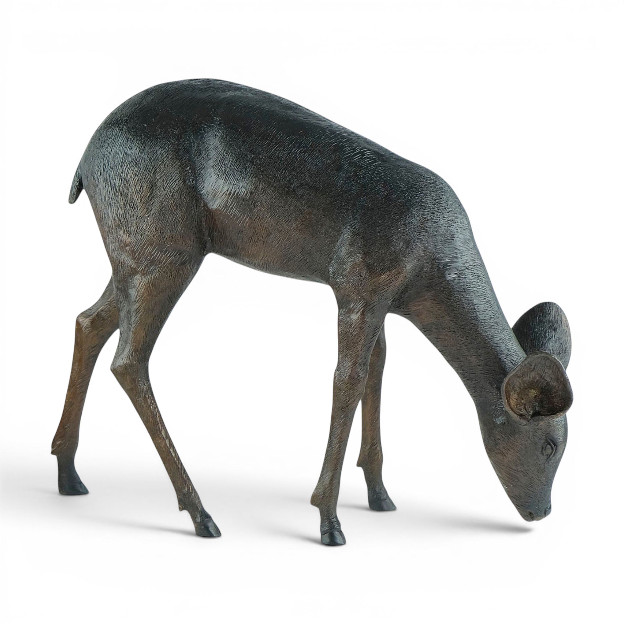 Bronze Sculpture of a Grazing Deer