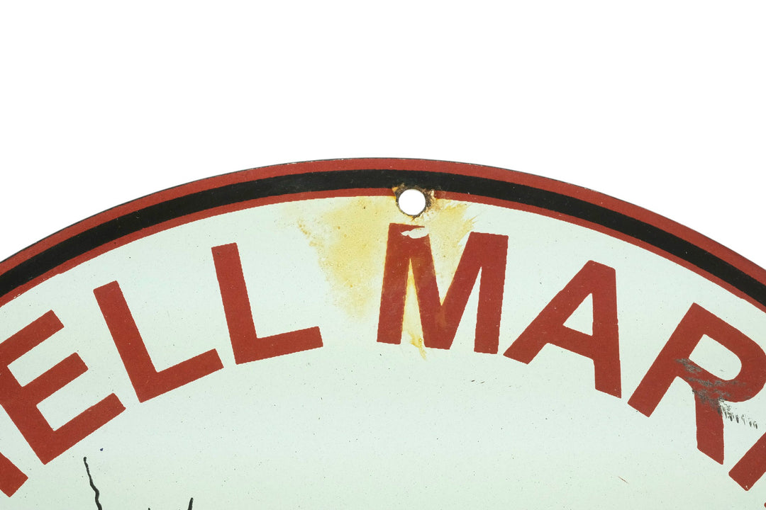 Metal sign with enamel decoration of Shell Marine with Popeye