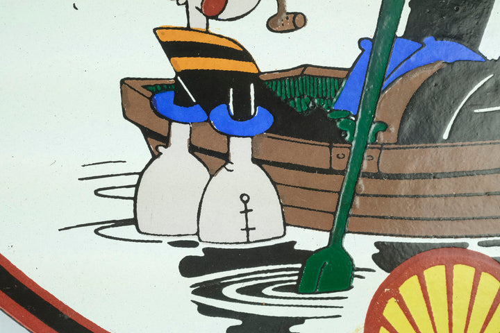 Metal sign with enamel decoration of Shell Marine with Popeye
