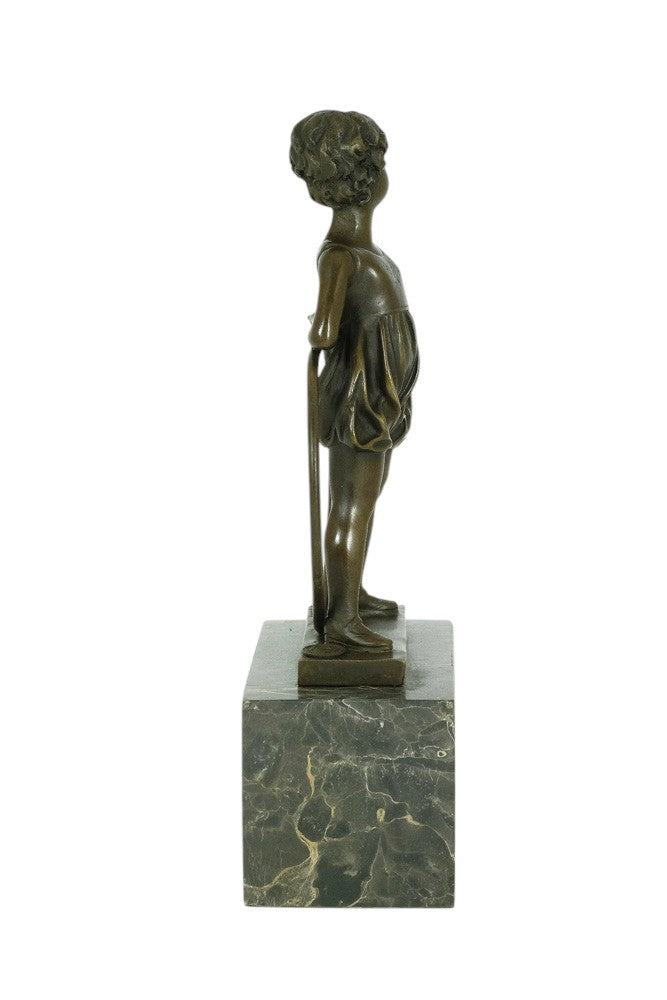 Bronze sculpture of a little girl with a hoop
