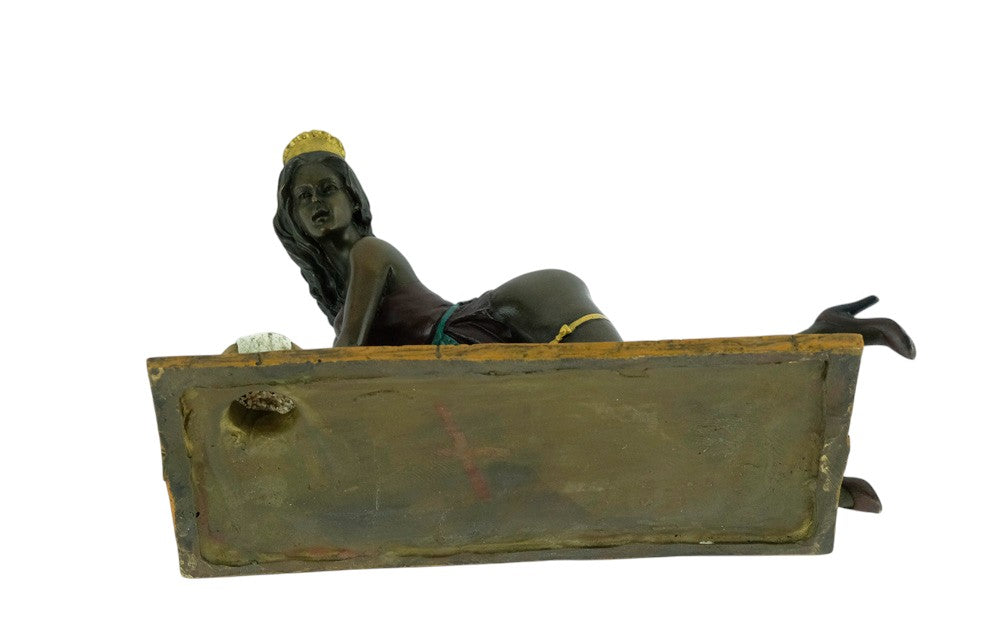 Erotic bronze sculpture of a female scrubbing the floor