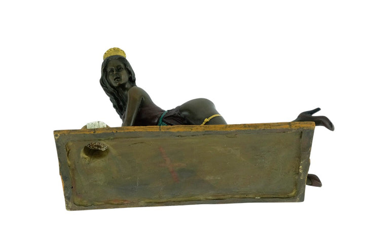 Erotic bronze sculpture of a female scrubbing the floor
