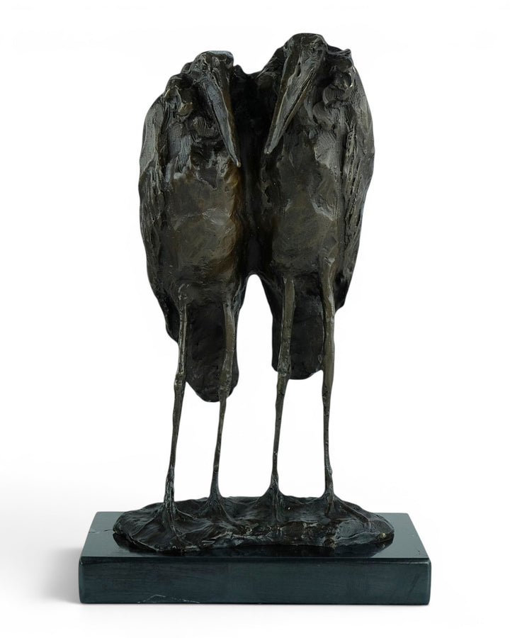 Scultura in bronzo di due marabù secondo Rembrandt Bugatti