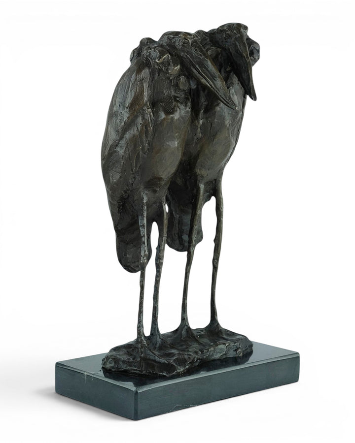 Scultura in bronzo di due marabù secondo Rembrandt Bugatti