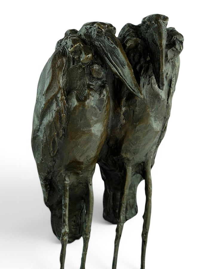 Scultura in bronzo di due marabù secondo Rembrandt Bugatti