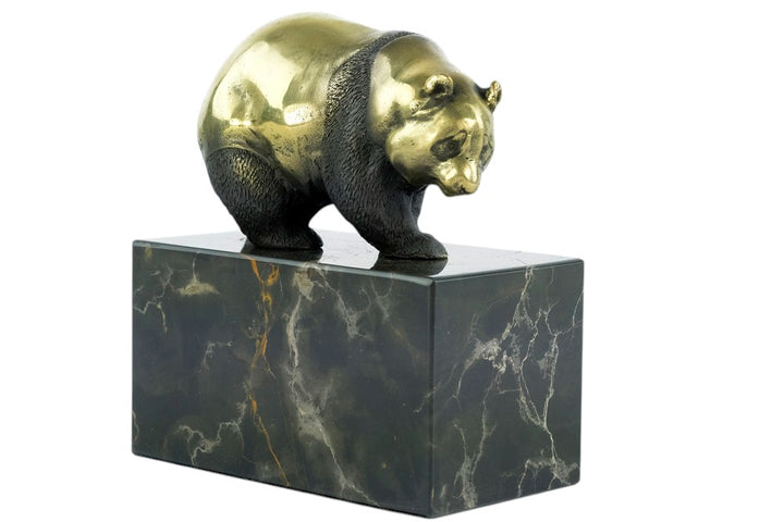 Bronze sculpture of a walking panda bear