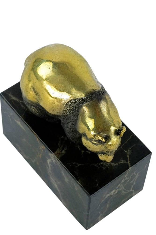 Bronze sculpture of a walking panda bear