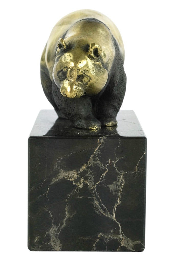 Bronze sculpture of a walking panda bear