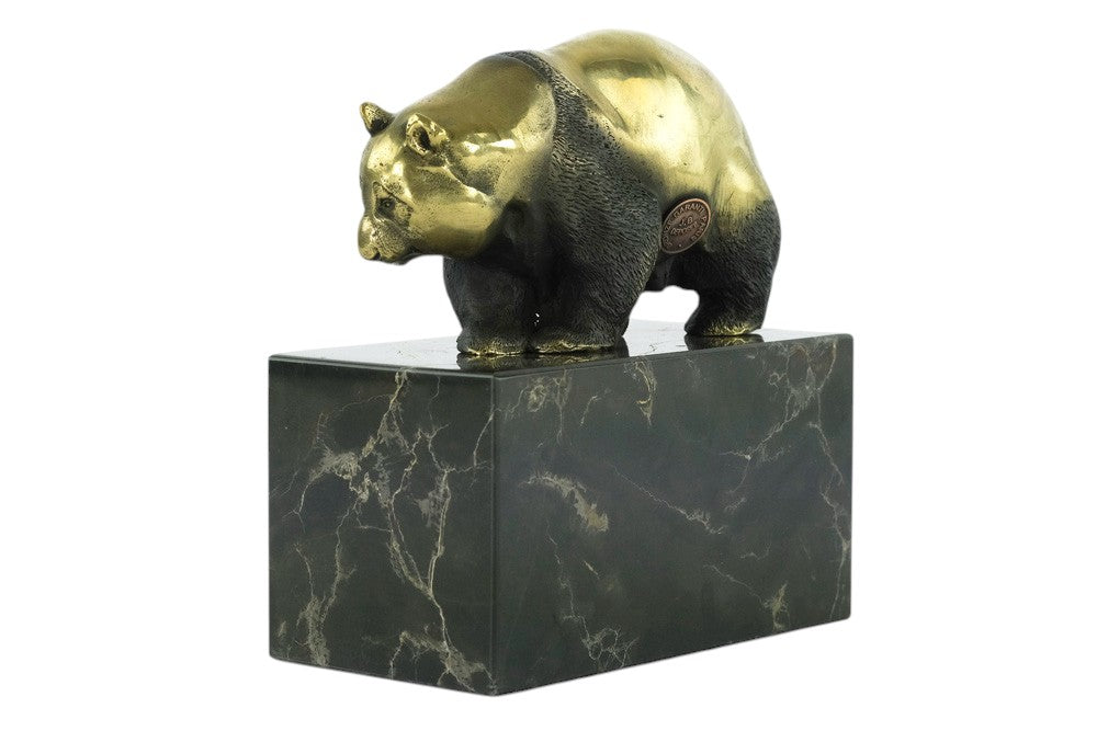 Bronze sculpture of a walking panda bear
