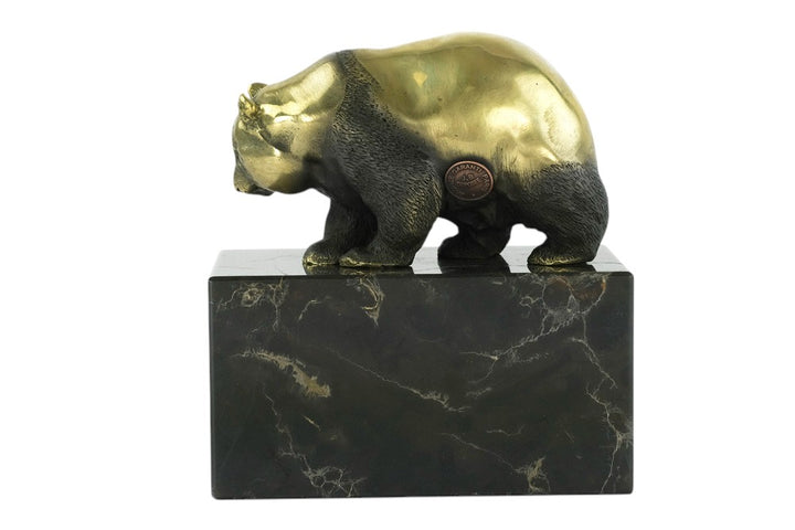 Bronze sculpture of a walking panda bear
