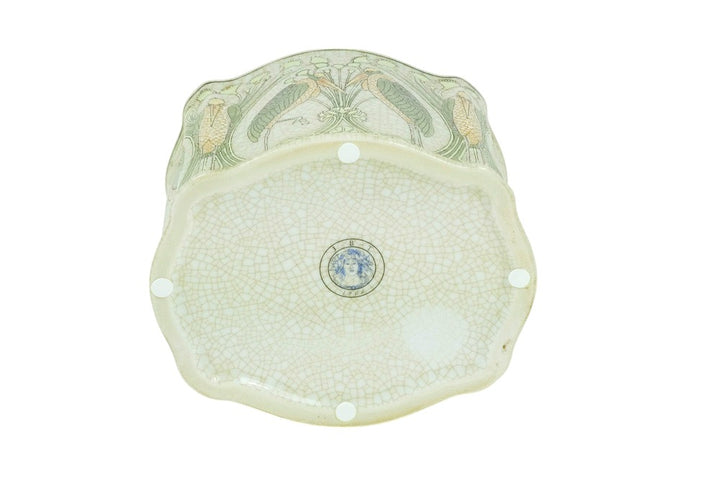 Bronze mounted porcelain box with floral decoration and storks