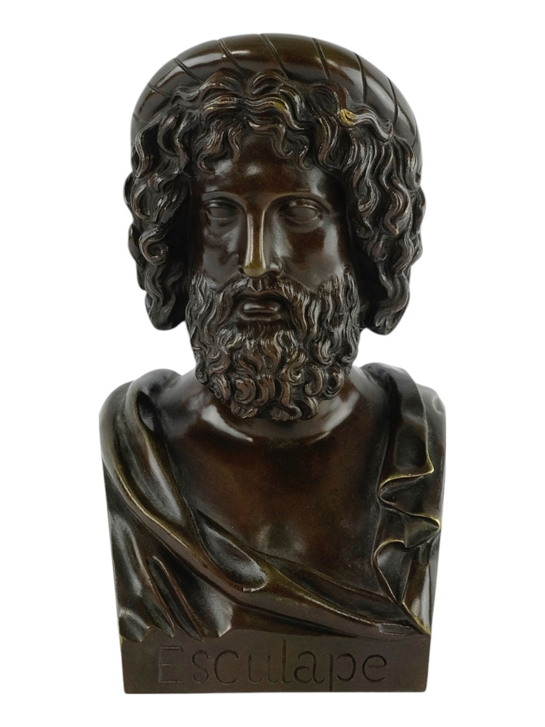 Antiek bronzen beeld van de God van de geneeskunde Asclepius