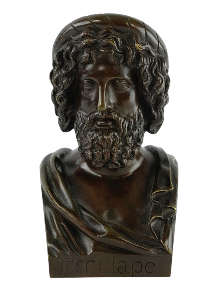 Antiek bronzen beeld van de God van de geneeskunde Asclepius