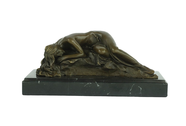 Bronze sculpture of a female sleeping on a rock - inspired by Rodin