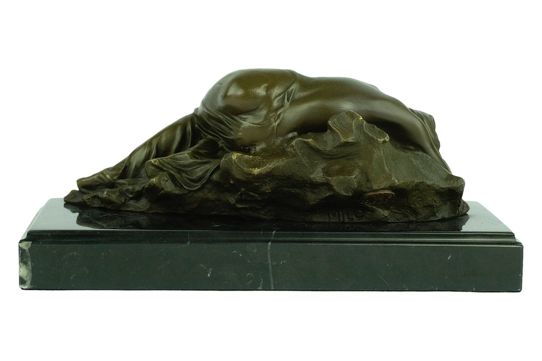 Bronze sculpture of a female sleeping on a rock - inspired by Rodin