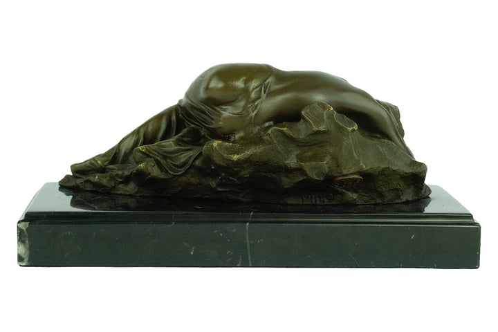 Bronze sculpture of a female sleeping on a rock - inspired by Rodin