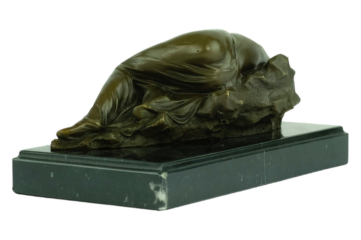 Bronze sculpture of a female sleeping on a rock - inspired by Rodin