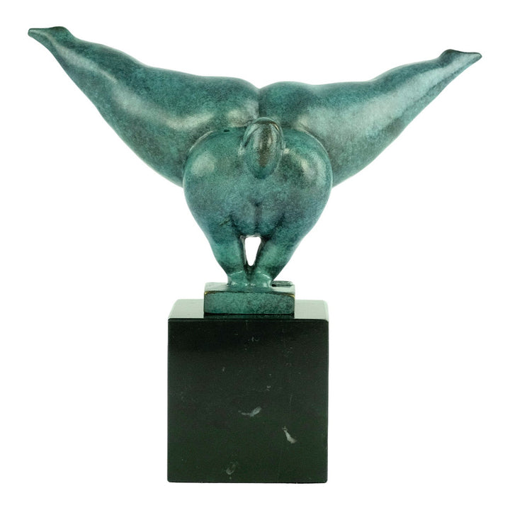 Modern bronze sculpture of a voluptuous female doing a handstand - green patina