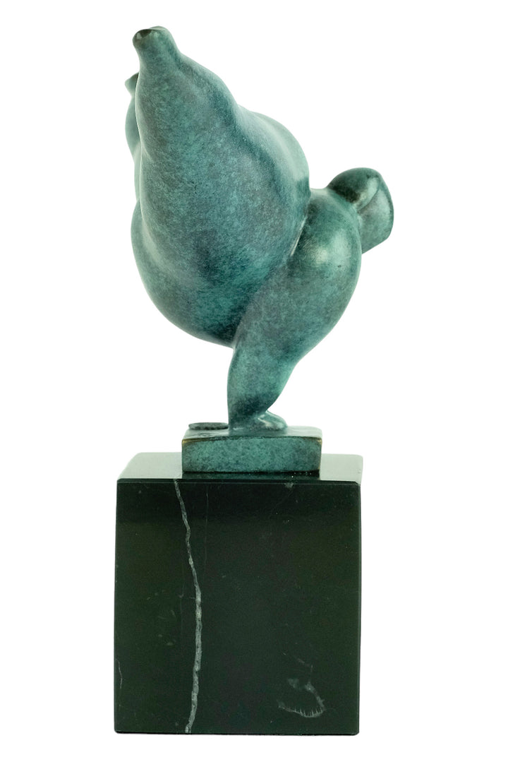 Modern bronze sculpture of a voluptuous female doing a handstand - green patina