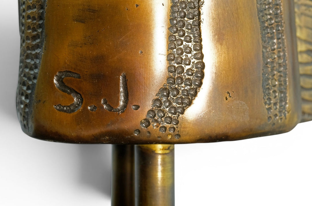 Luxurious bronze sculpture of a giraffe head on mahogany wooden base