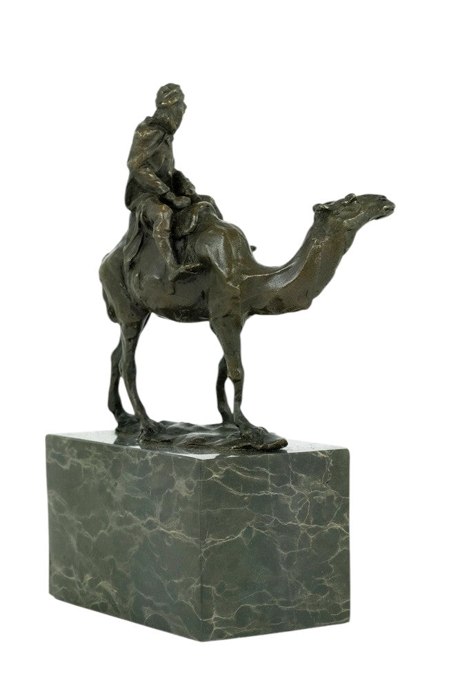 Bronze sculpture of a camel with bedouin rider