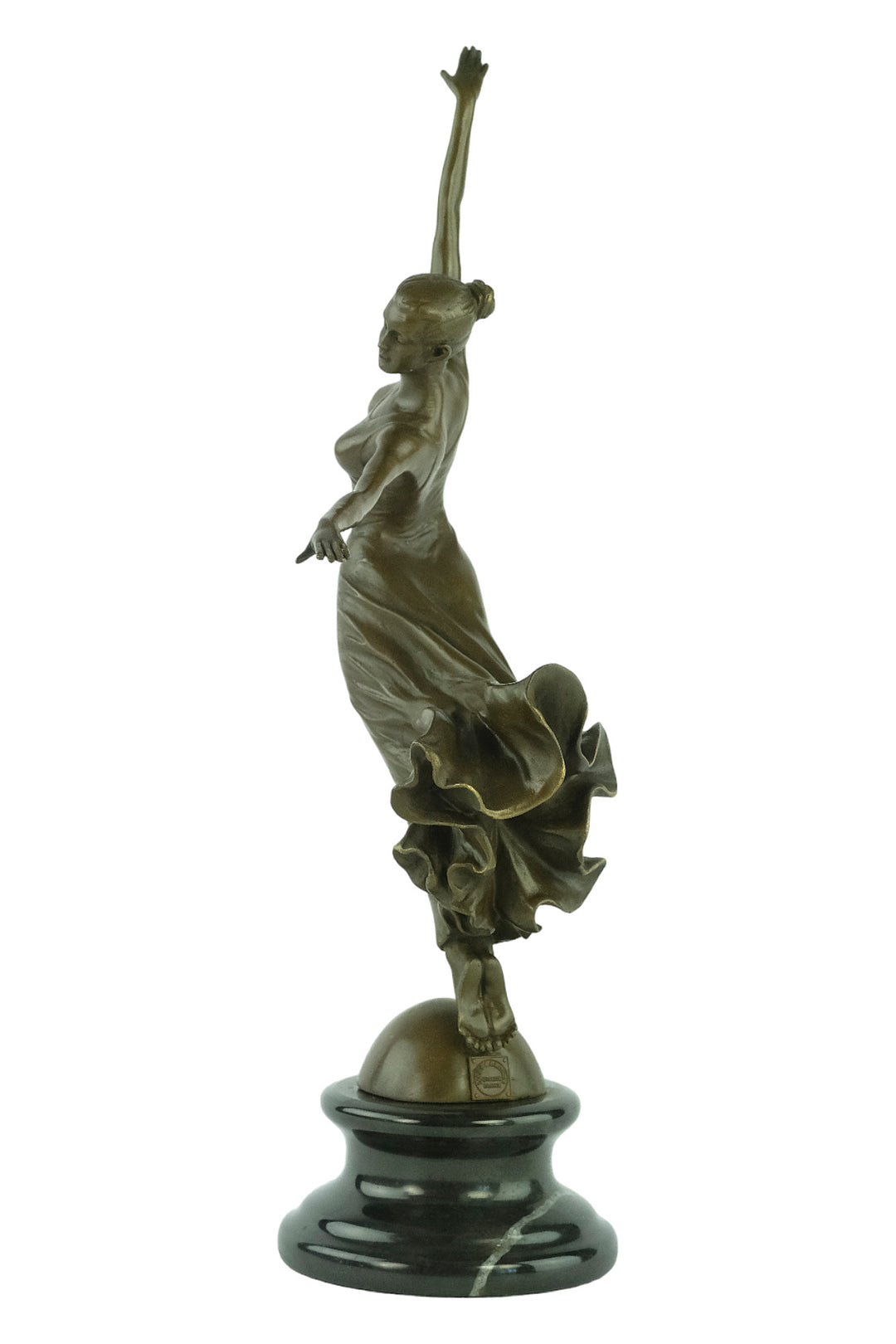 Bronze sculpture of a female dancing gracefully