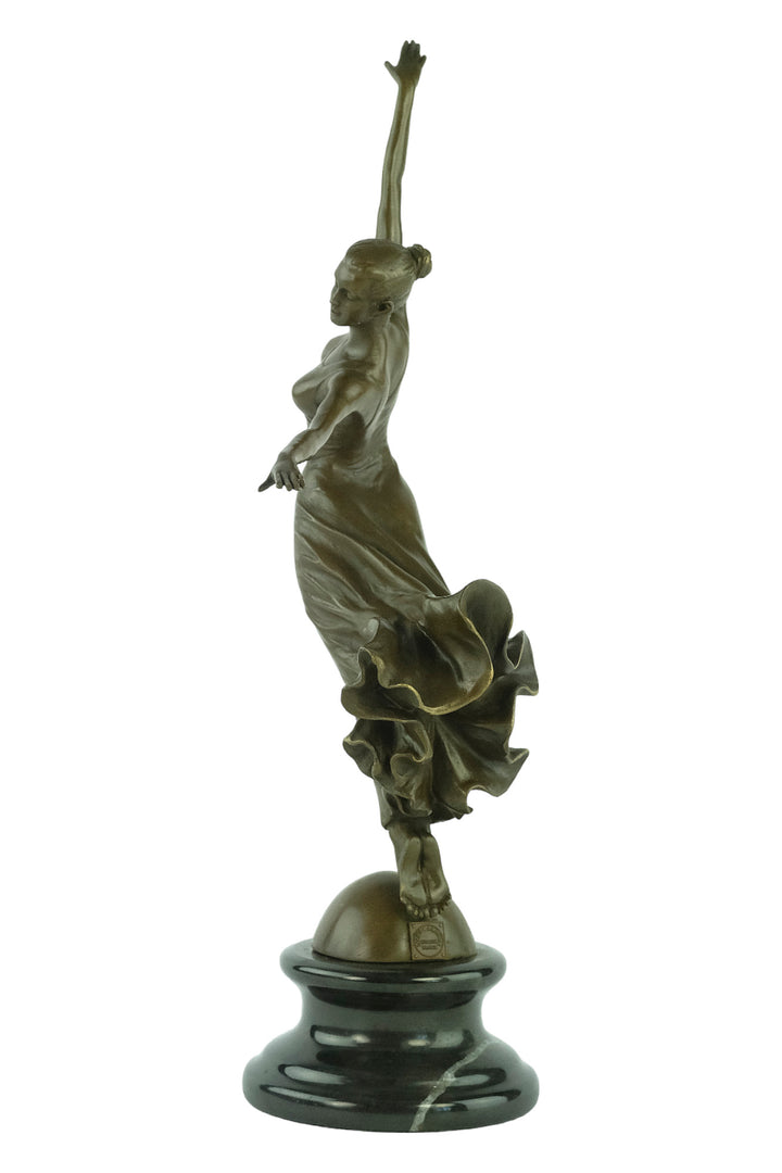 Bronze sculpture of a female dancing gracefully