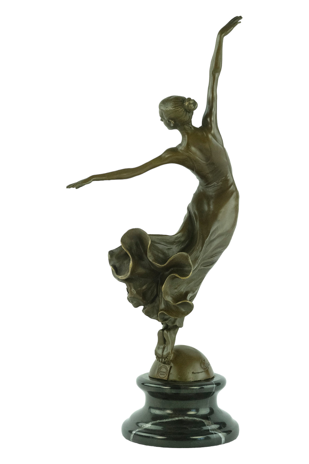Bronze sculpture of a female dancing gracefully
