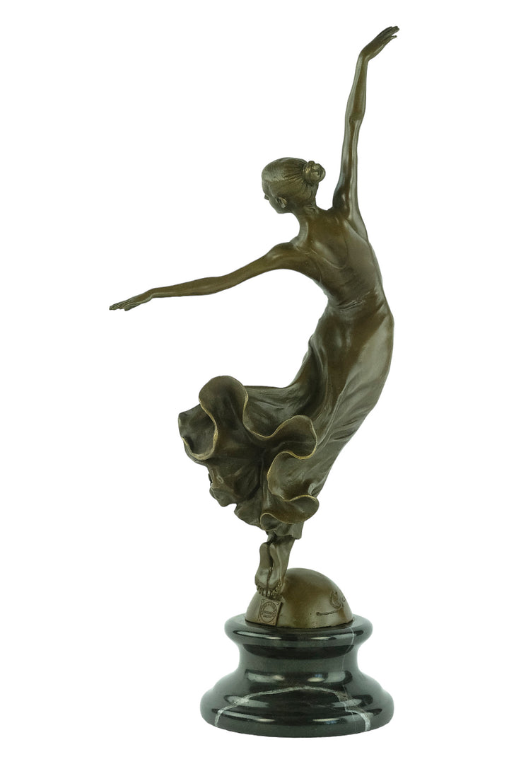 Bronze sculpture of a female dancing gracefully