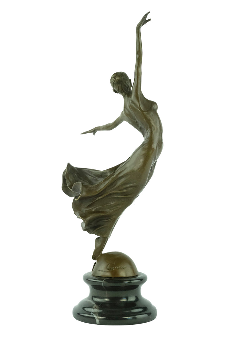Bronze sculpture of a female dancing gracefully