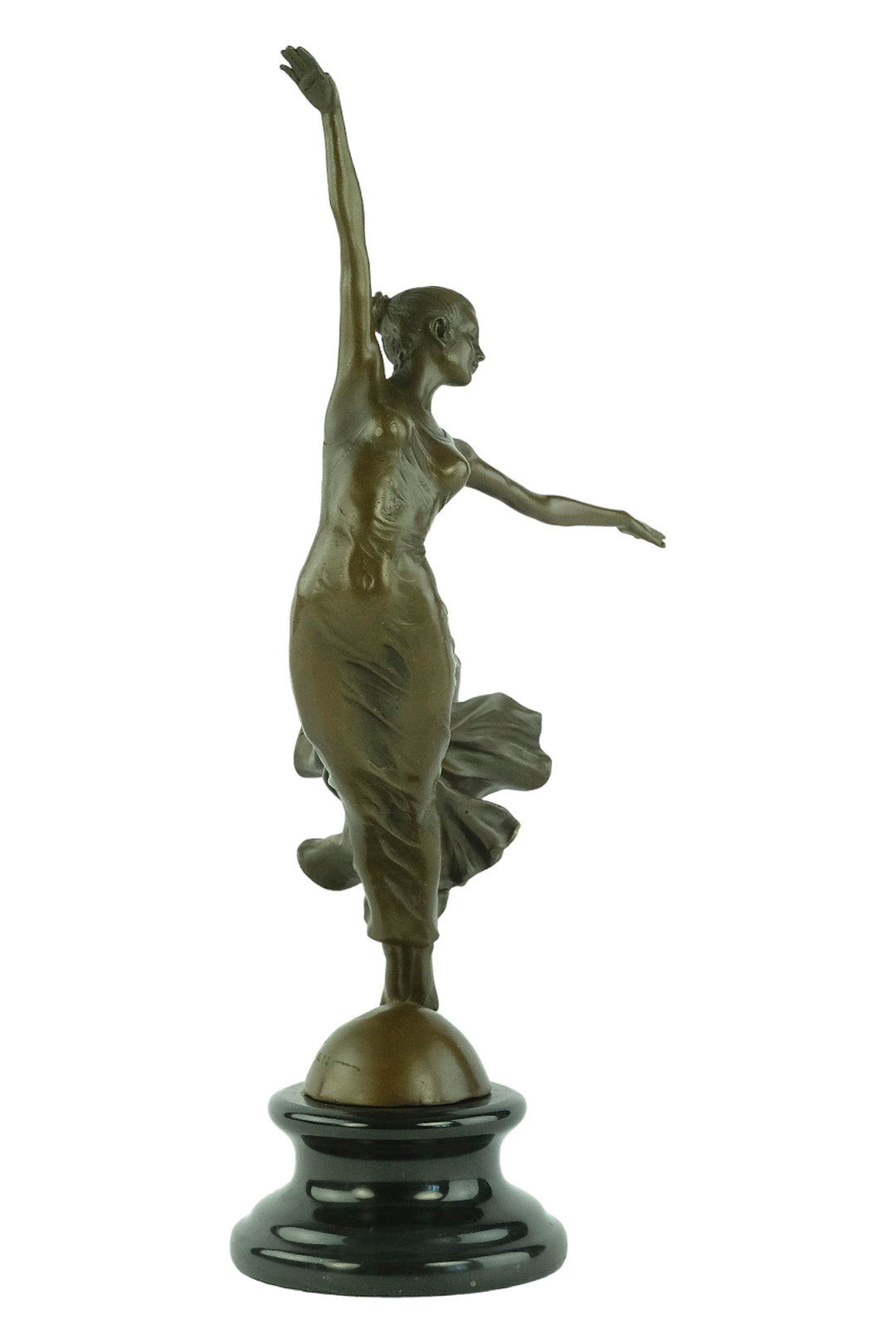 Bronze sculpture of a female dancing gracefully