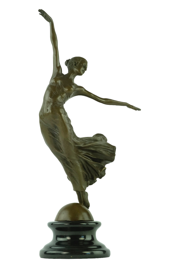 Bronze sculpture of a female dancing gracefully