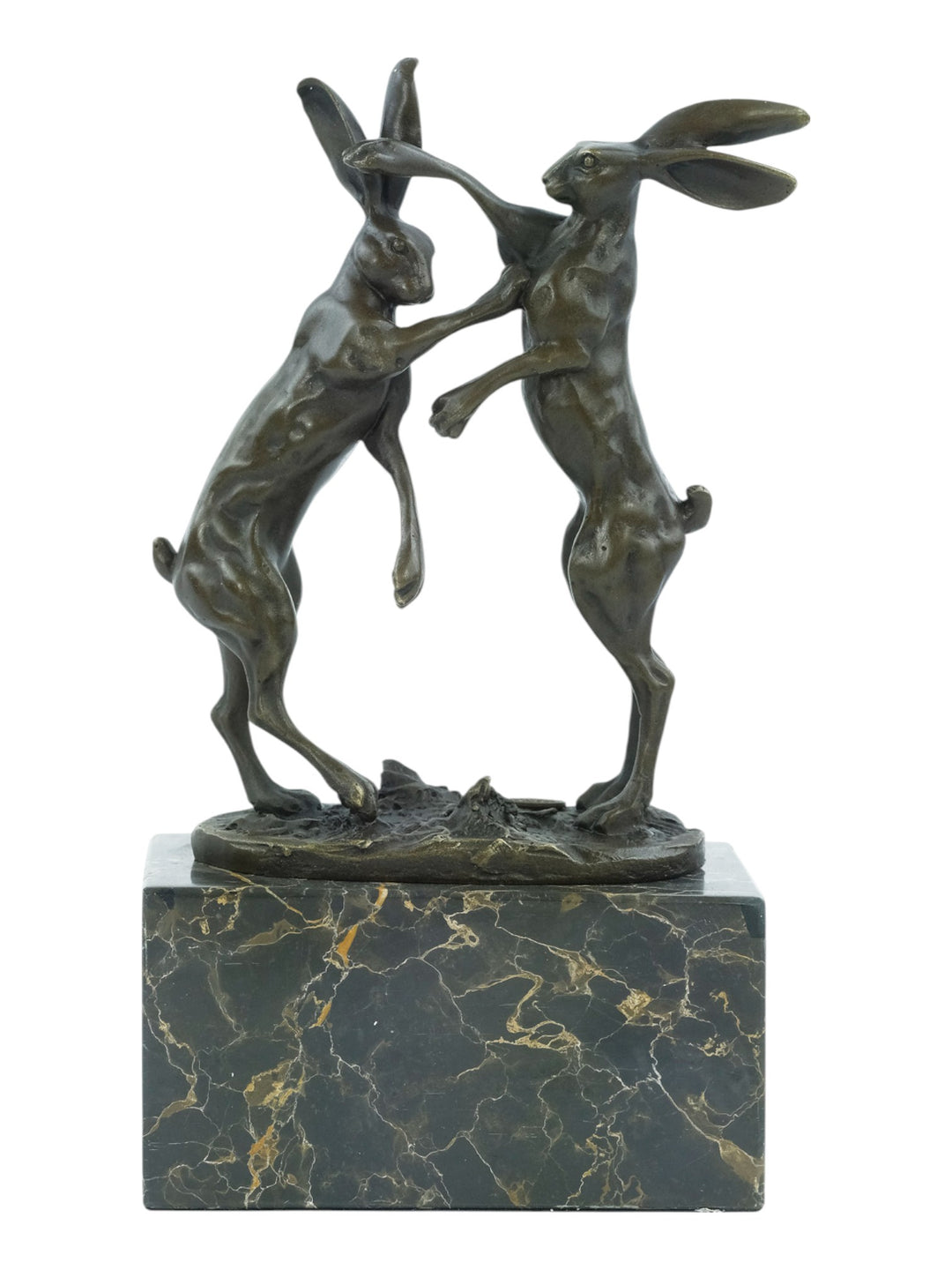 Bronzen sculptuur van twee bokshazen