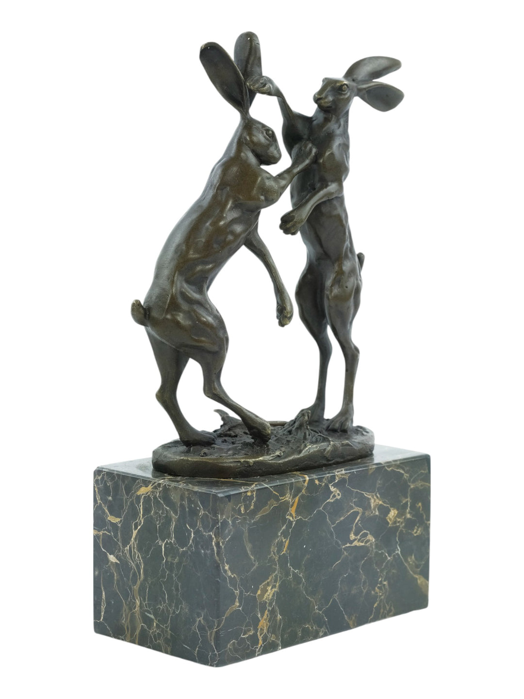 Bronzen sculptuur van twee bokshazen