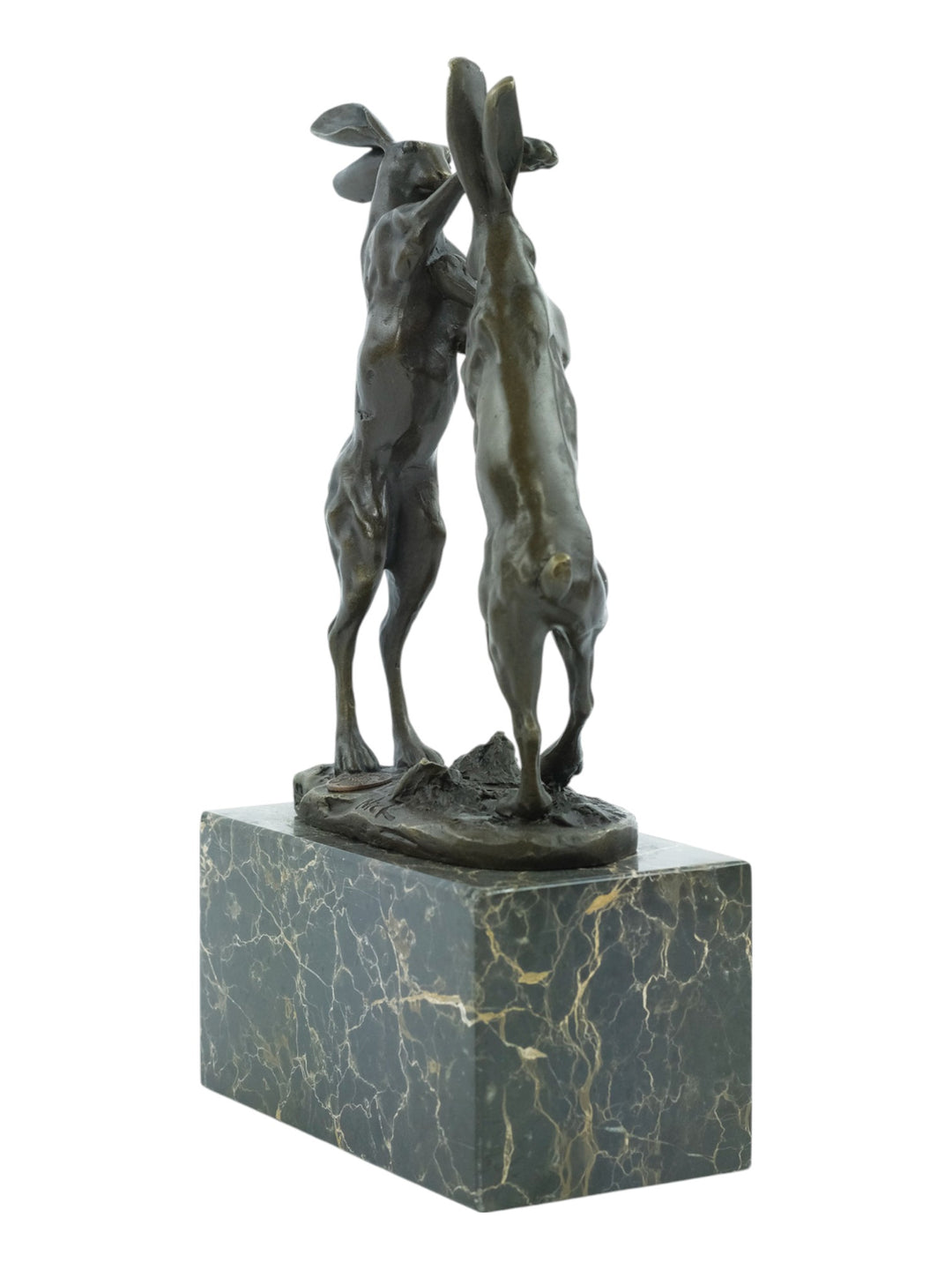 Bronzen sculptuur van twee bokshazen