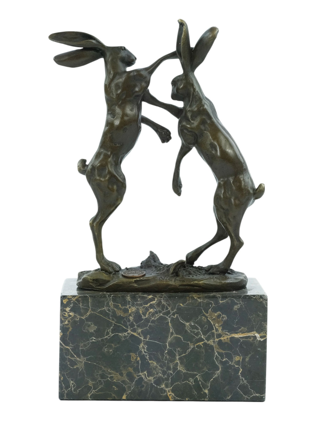 Bronzen sculptuur van twee bokshazen