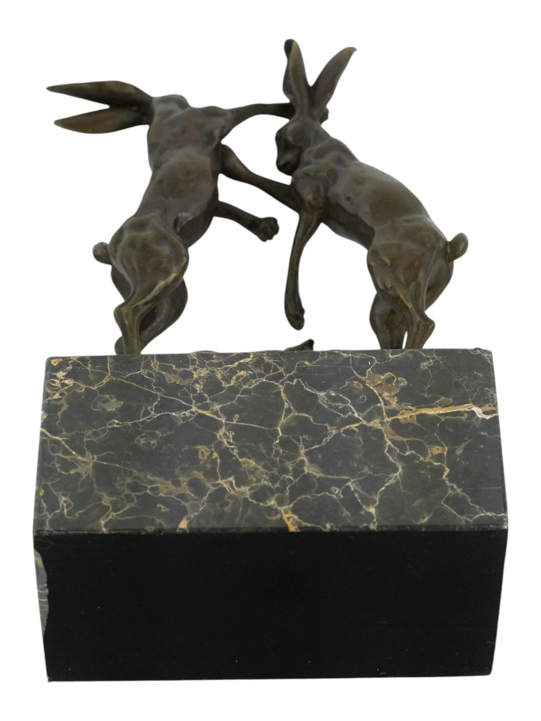Bronzen sculptuur van twee bokshazen