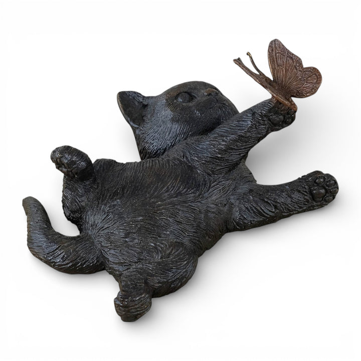 Bronze sculpture of a kitten with a butterfly (indoor & outdoor)