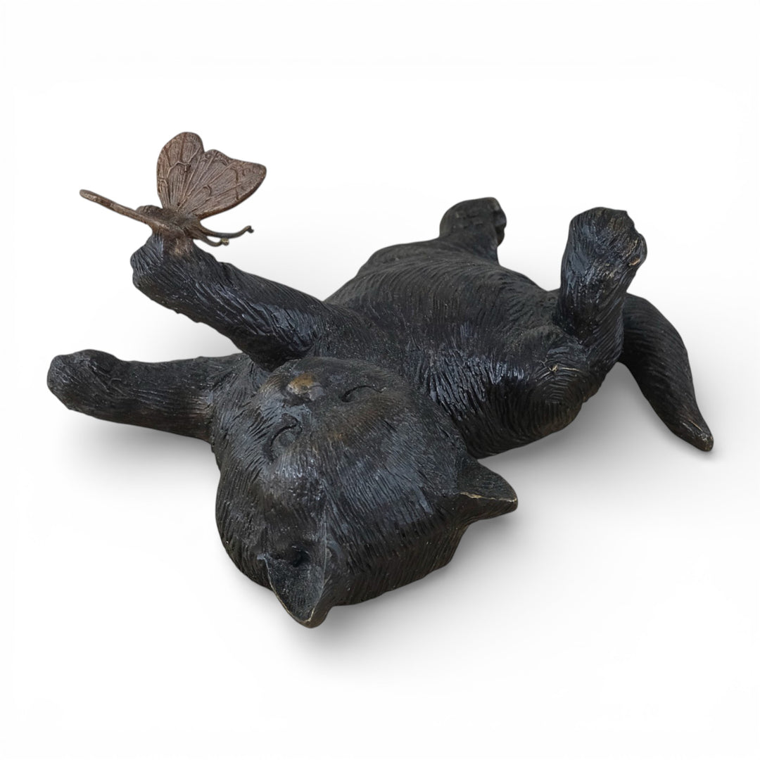 Bronze sculpture of a kitten with a butterfly (indoor & outdoor)