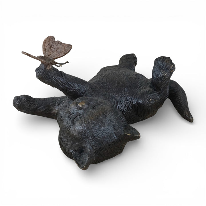 Bronze sculpture of a kitten with a butterfly (indoor & outdoor)