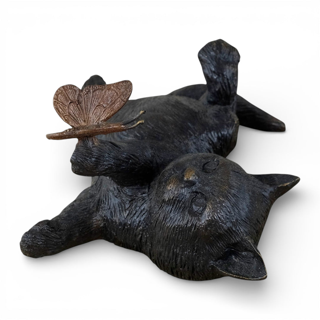 Bronze sculpture of a kitten with a butterfly (indoor & outdoor)