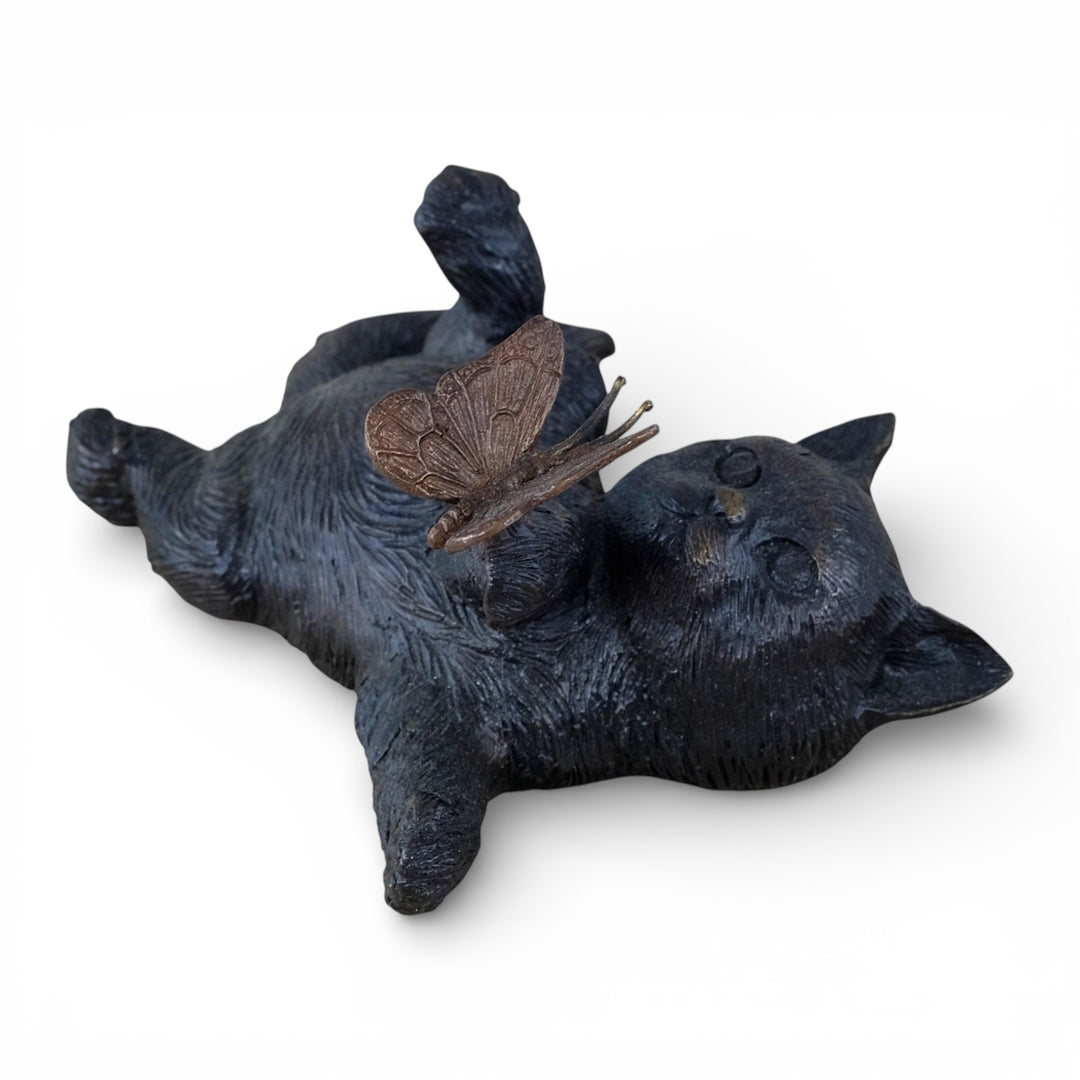 Bronze sculpture of a kitten with a butterfly (indoor & outdoor)
