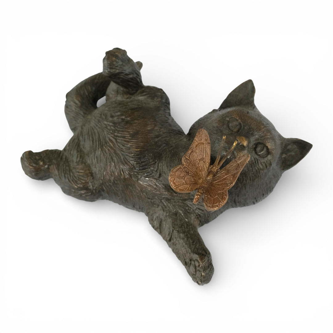 Bronze sculpture of a kitten with a butterfly (indoor & outdoor)