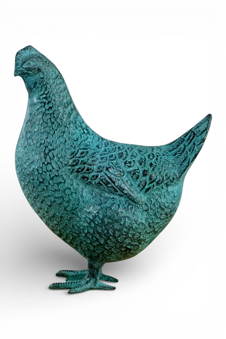 Bronze chicken sculpture