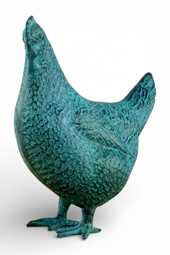 Bronze chicken sculpture