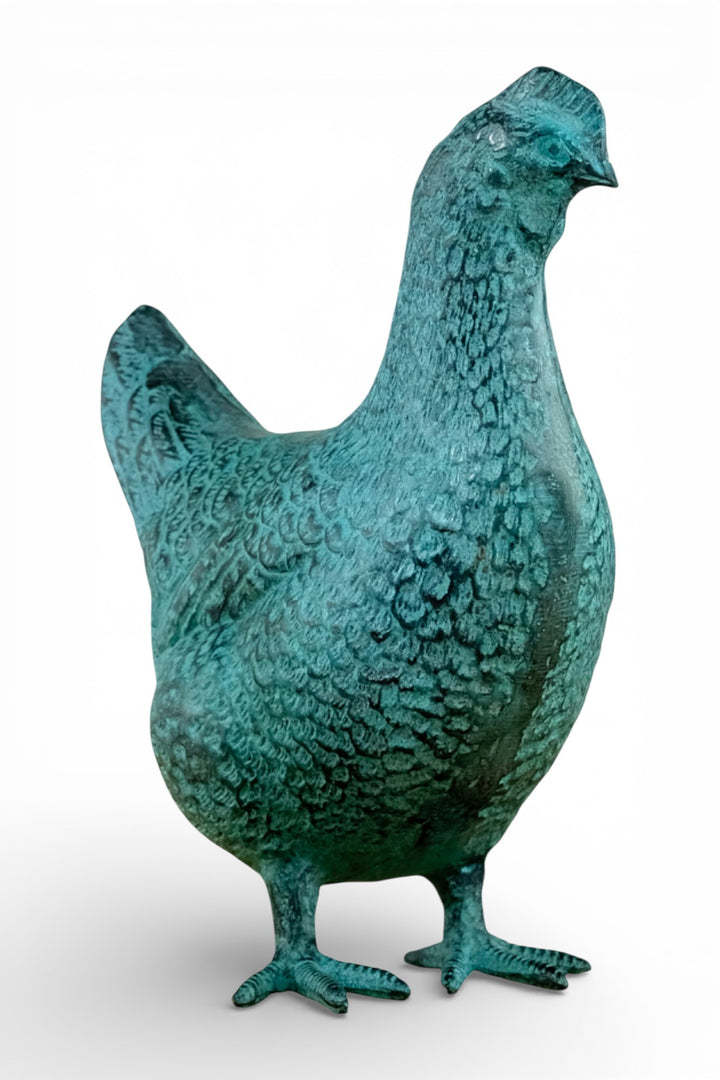 Bronze chicken sculpture