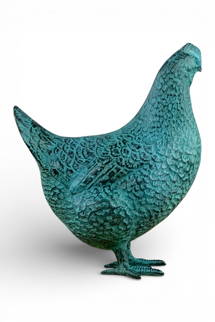 Bronze chicken sculpture